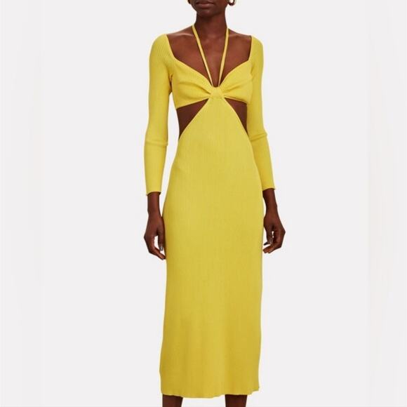 Cult Gaia Enzo‎ Strappy Cutout Knit Maxi Dress Size Large Ribbed Yellow - Picture 3 of 15